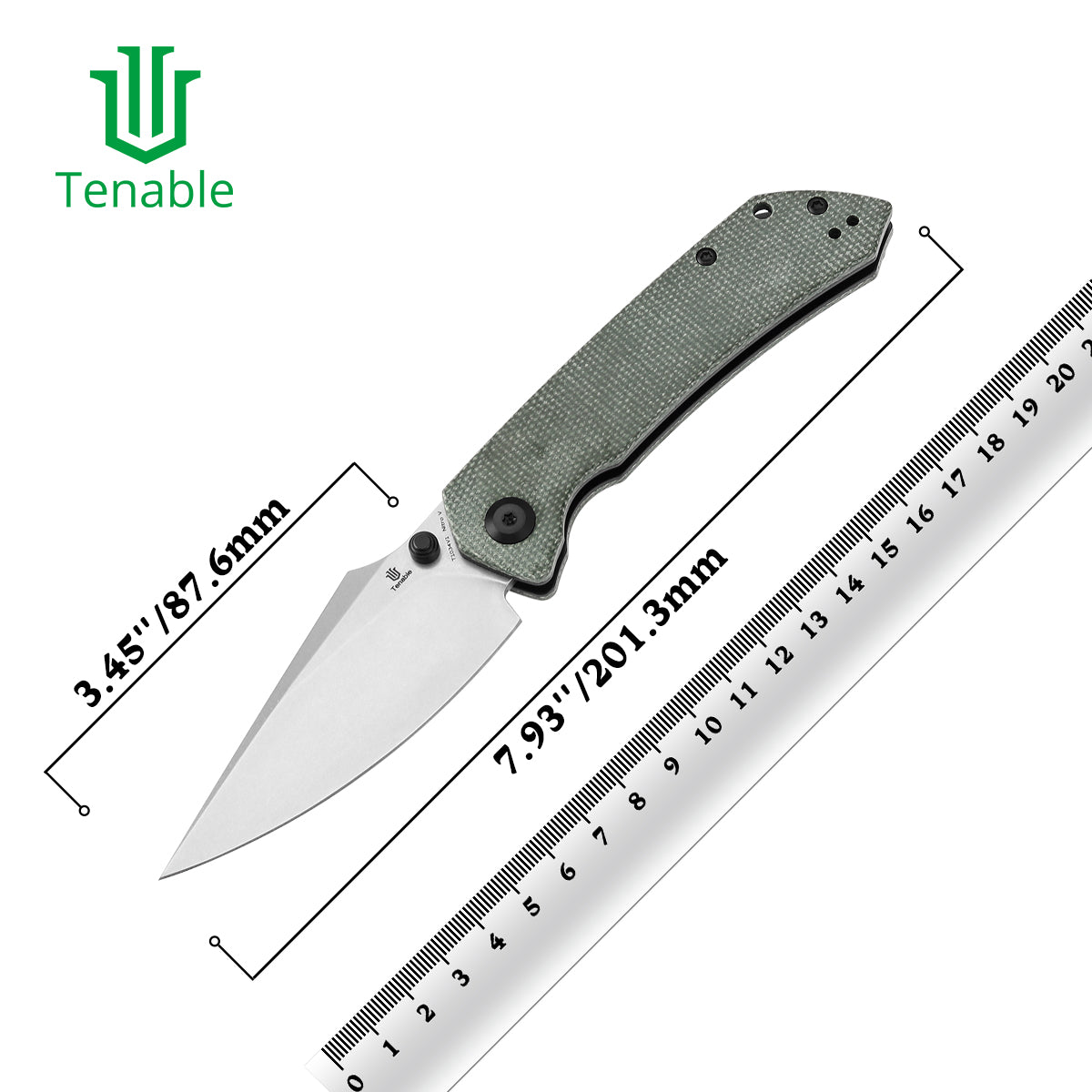 Tenable Fenrir Cross Bar Lock Folding Knife| Green Micarta | 3.48" Stonewashed Nitro-V Blade | Sparrow Knife Design | T1034V1