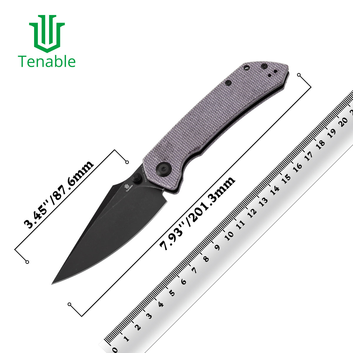 Tenable Fenrir Cross Bar Lock Folding Knife| Purple Micarta | 3.48" Blackwashed Nitro-V Blade | Sparrow Knife Design | T1034V4