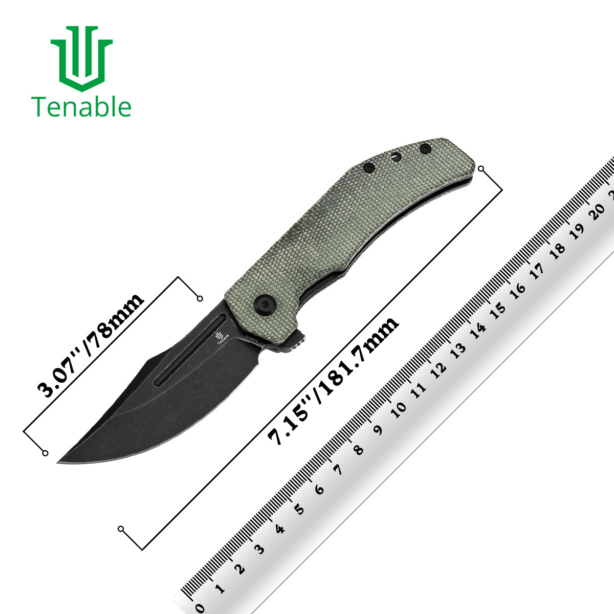 Tenable Orion Liner Lock | Green Micarta Handle | 3.07" Blackwashed 14C28N | JB Stout Design | B1089A3