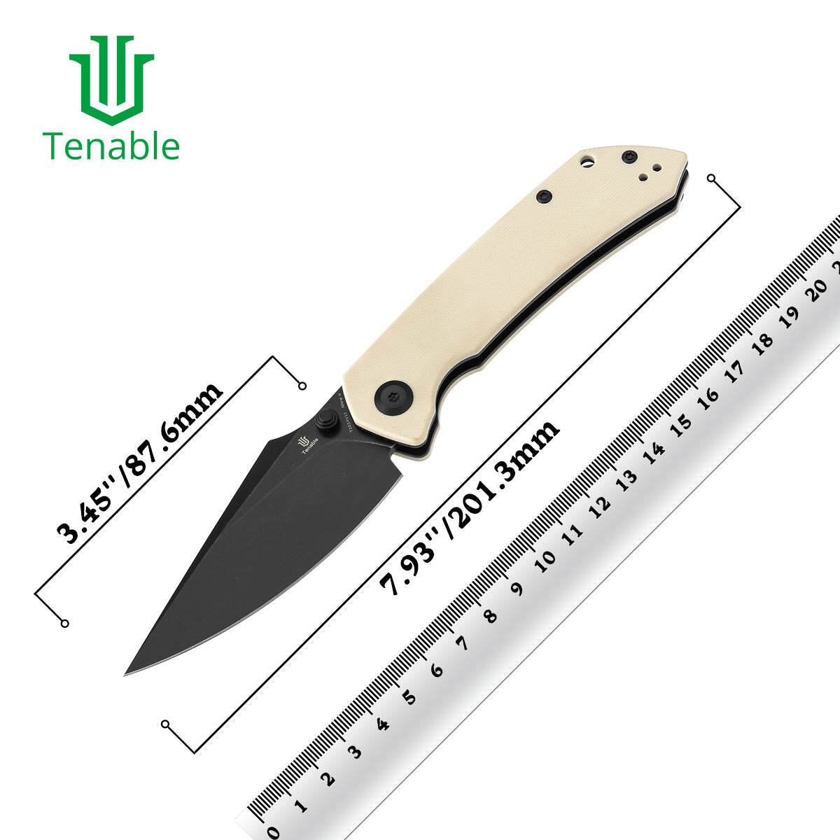Tenable Fenrir Cross Bar Lock Folding Knife| Ivory White G10 | 3.48" Blackwashed Nitro-V Blade | Sparrow Knife Design | T1034V11