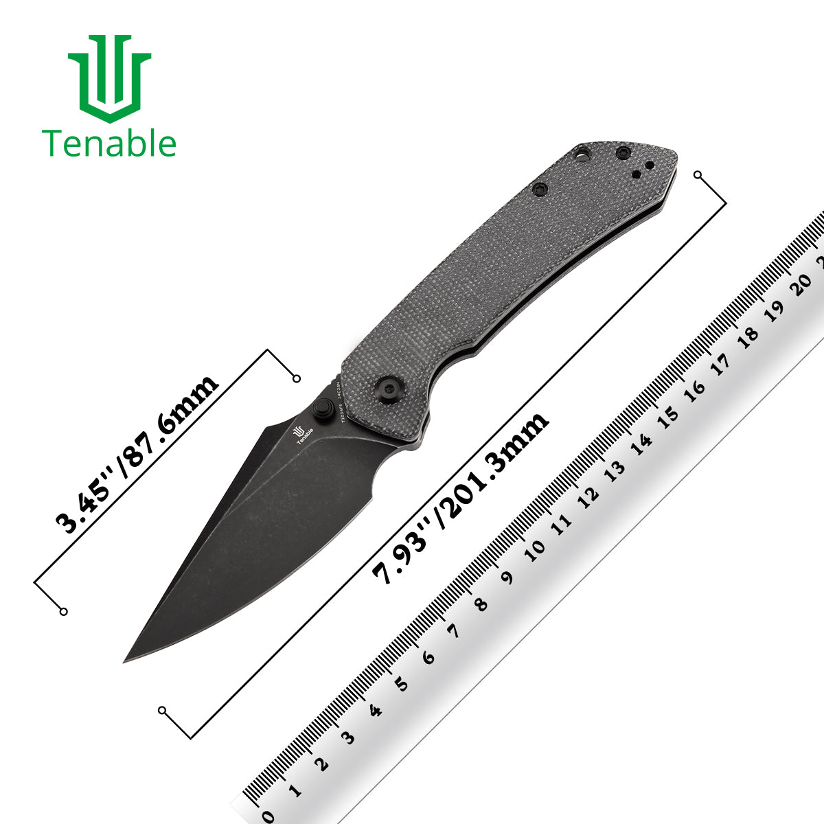 Tenable Fenrir Button Lock Knife | Black Micarta Handle | 3.45" blackwashed 14C28N | Sparrow Knife Design | T1034F6
