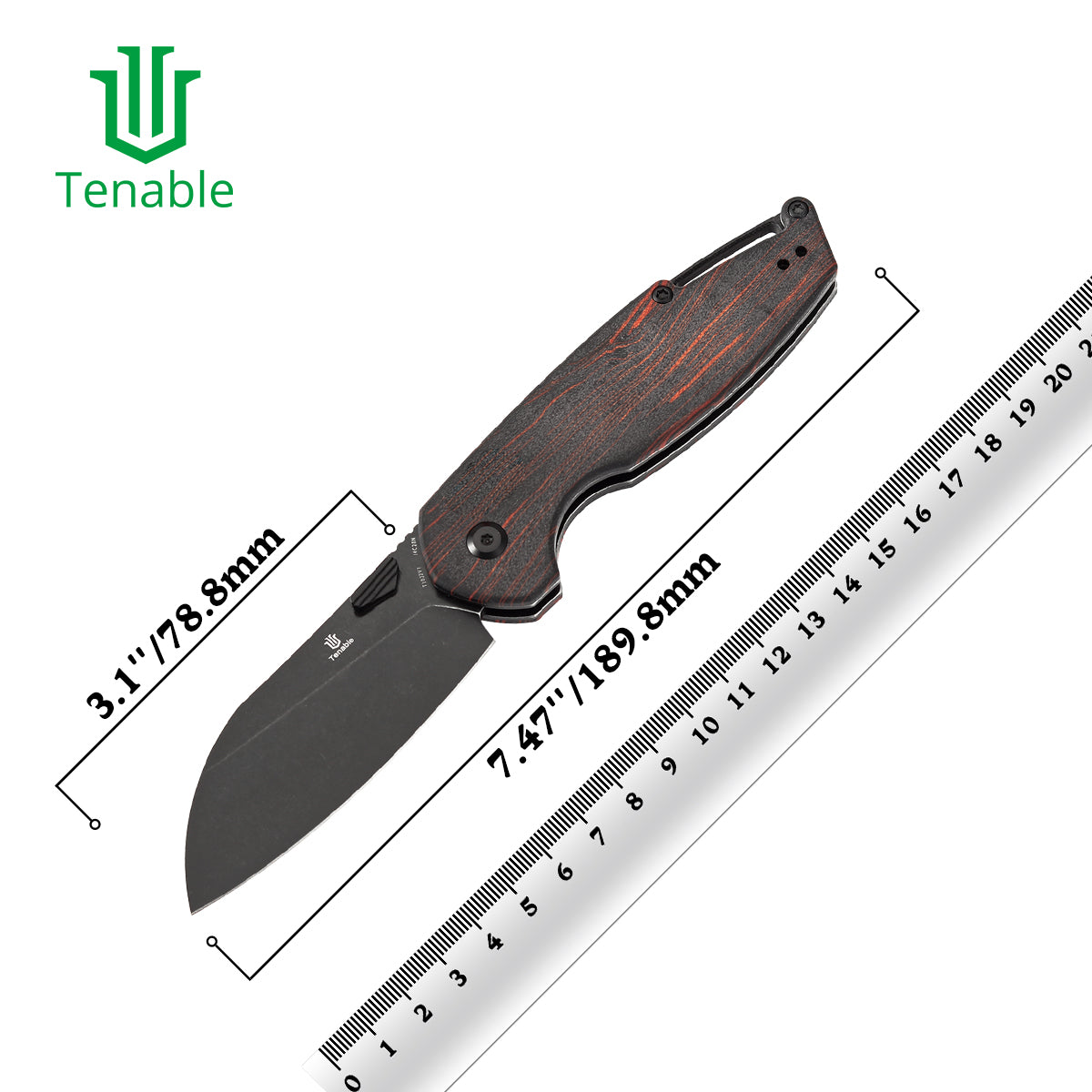 Tenable Model 6 Cross Bar Lock | Red & Black G-mascus Handle | 3.1" Blackwash 14C28N Blade | Nick Swan Design--T1022V7