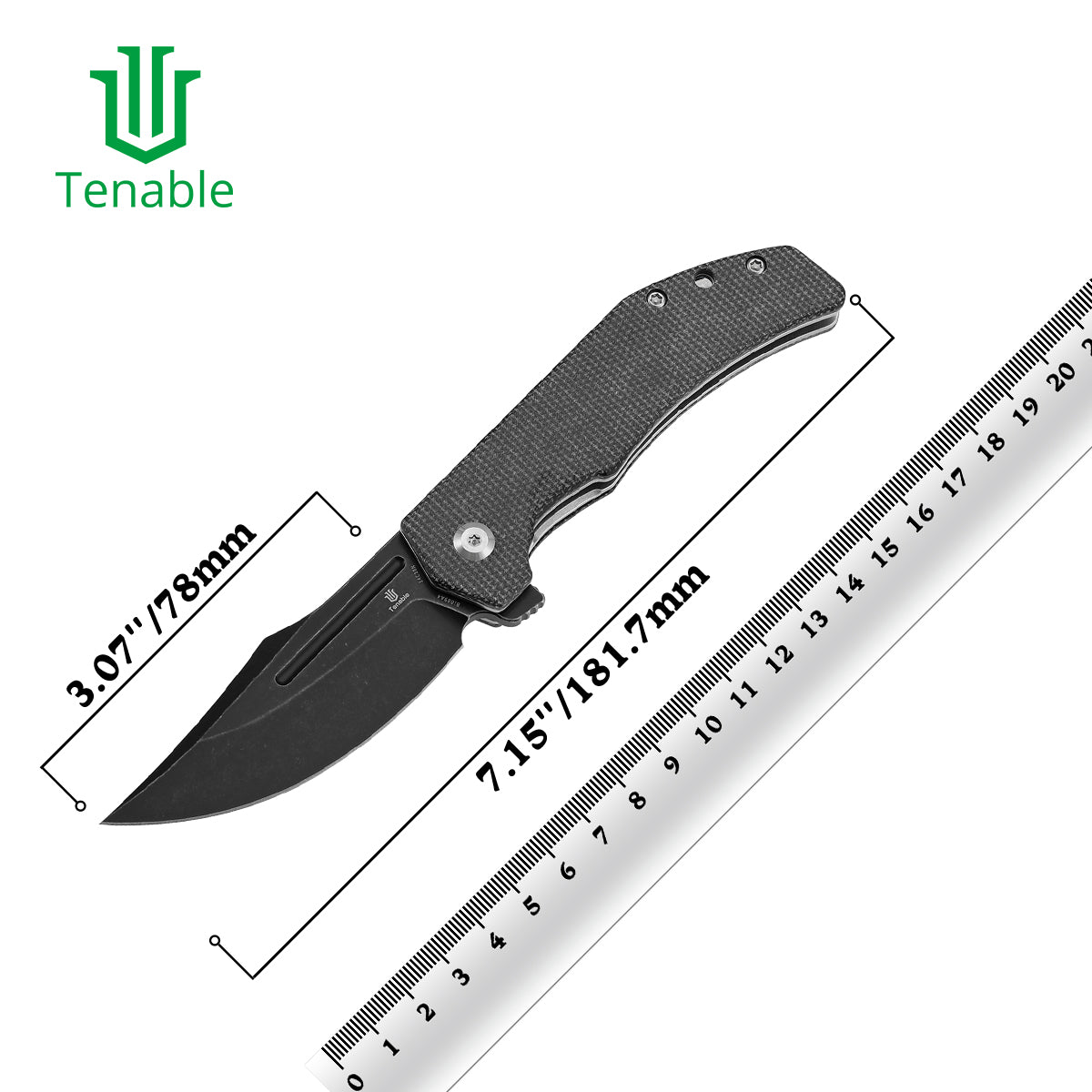 Tenable Orion Liner Lock | Black Micarta Handle | 3.07" Blackwashed 14C28N | JB Stout Design | B1089A4