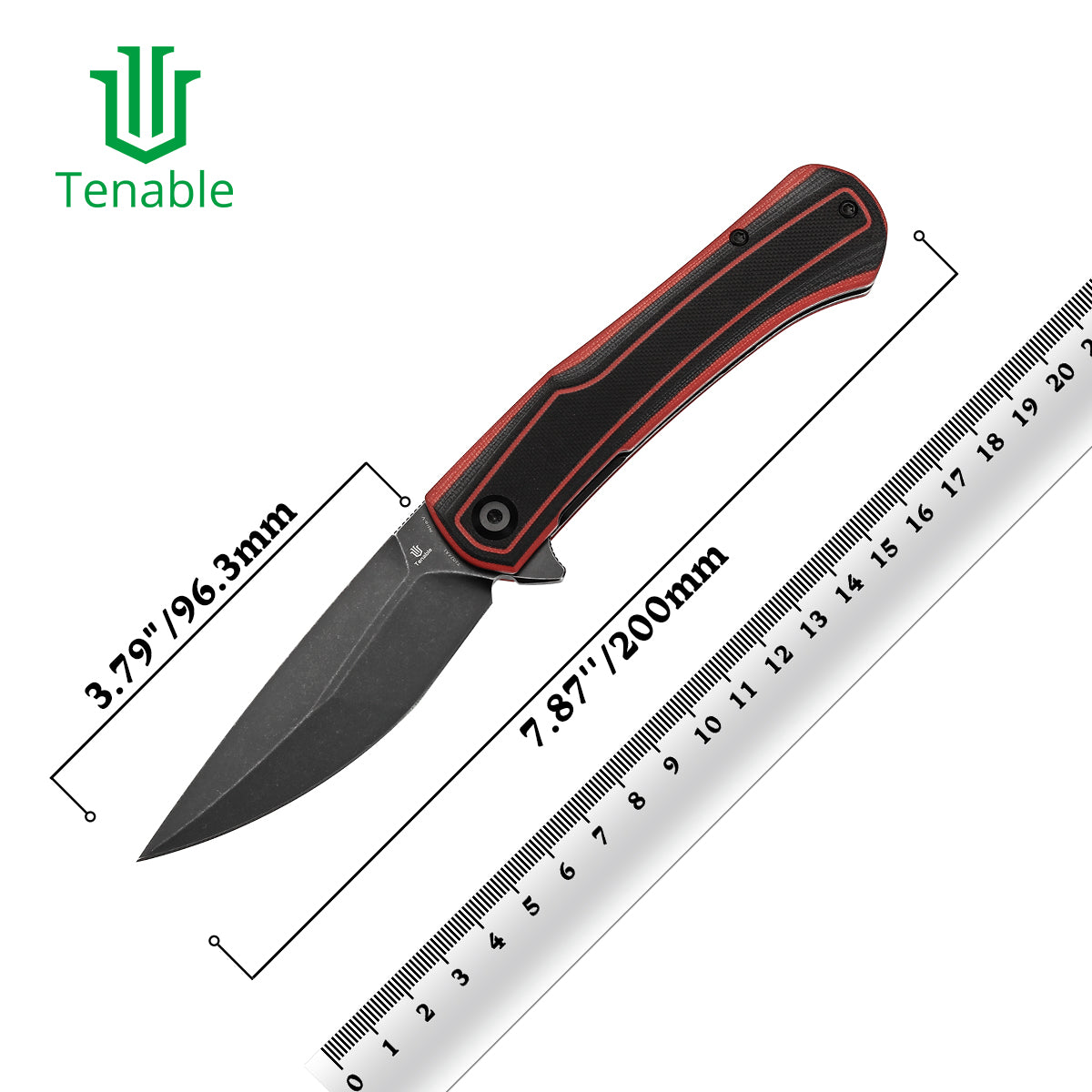 Tenable Kratos Folding Knife Black and Red G10 Handle(3.79" Blackwash Nitro-V Blade) Ostap Hel Design-T1024A1