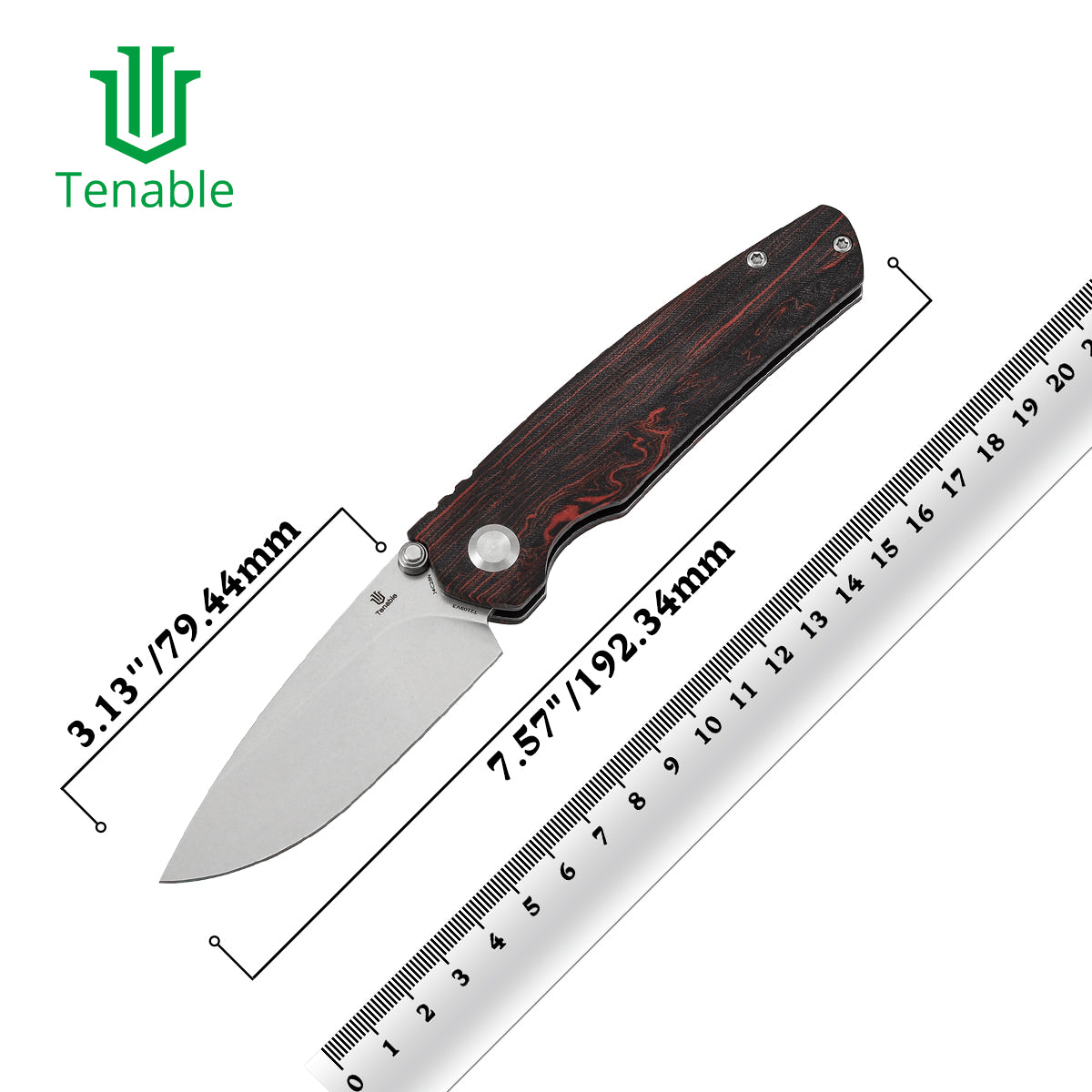 Tenable Raven Cross Bar Lock Folding Knife | 3.14" Stonewashed 14C28N Blade | Red and Black G-mascus Handle | Black Bird Blades Design -T2109V3