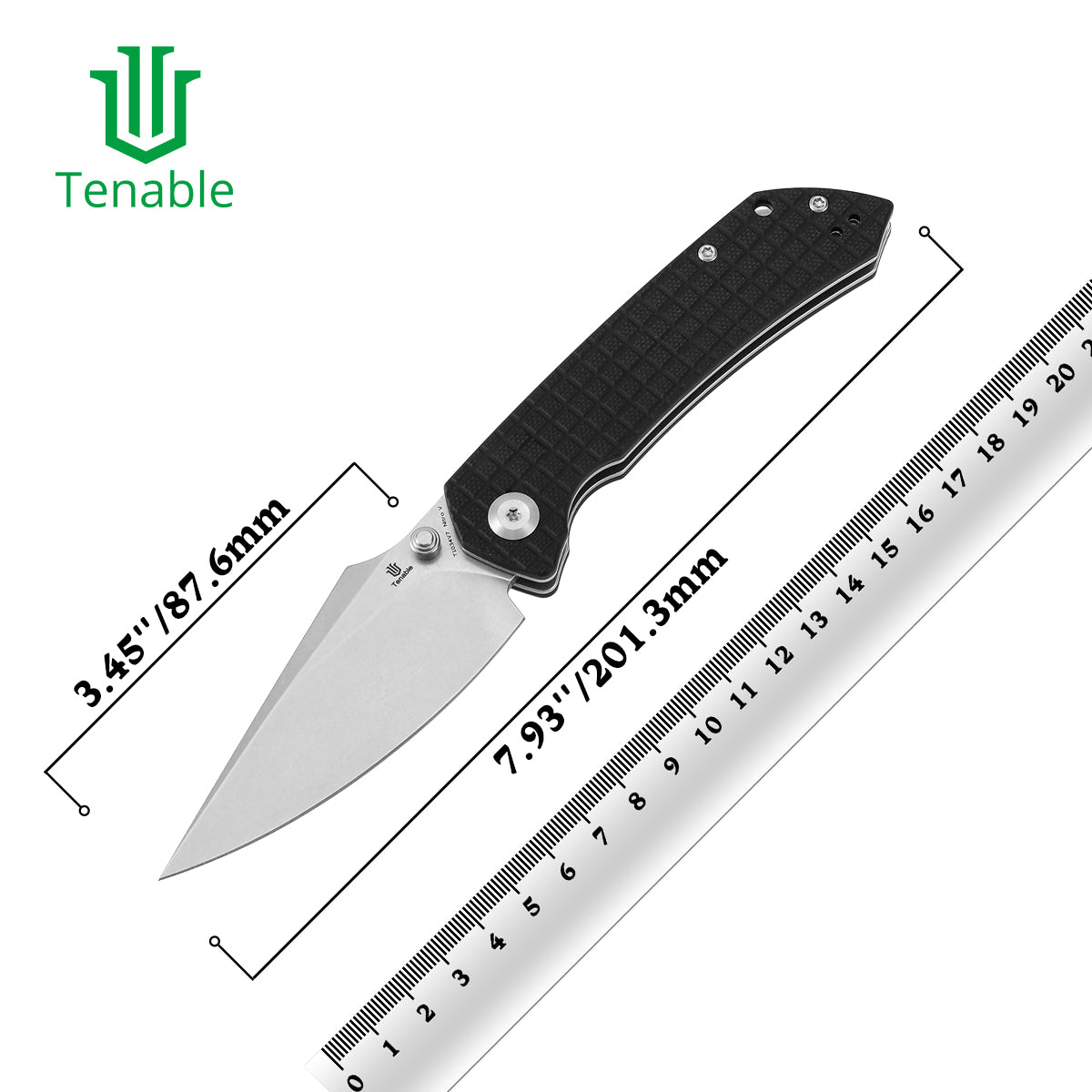 Tenable Fenrir Cross Bar Lock Folding Knife| Black G10 with Frag Pattern| 3.48“ Stonewashed Nitro-V Blade | Sparrow Knife Design | T1034V7
