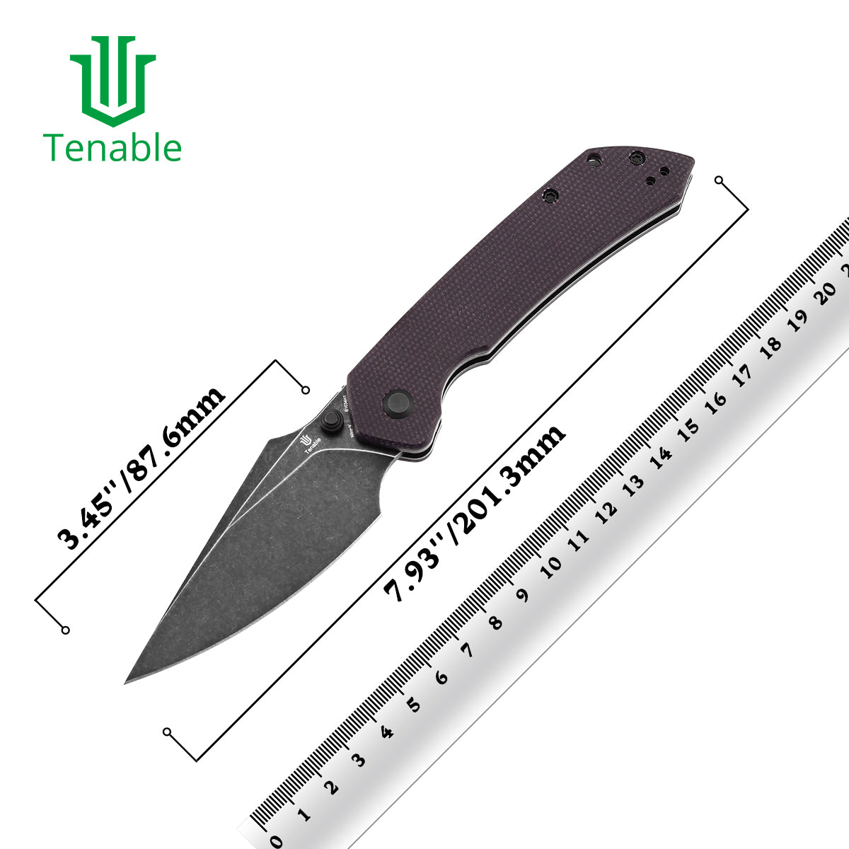 Available on TikTok - Tenable Fenrir Top Liner Lock Folding Knife| Purple Micarta | 3.48“ Blackwashed Nitro-V Blade | Sparrow Knife Design | B1034H1