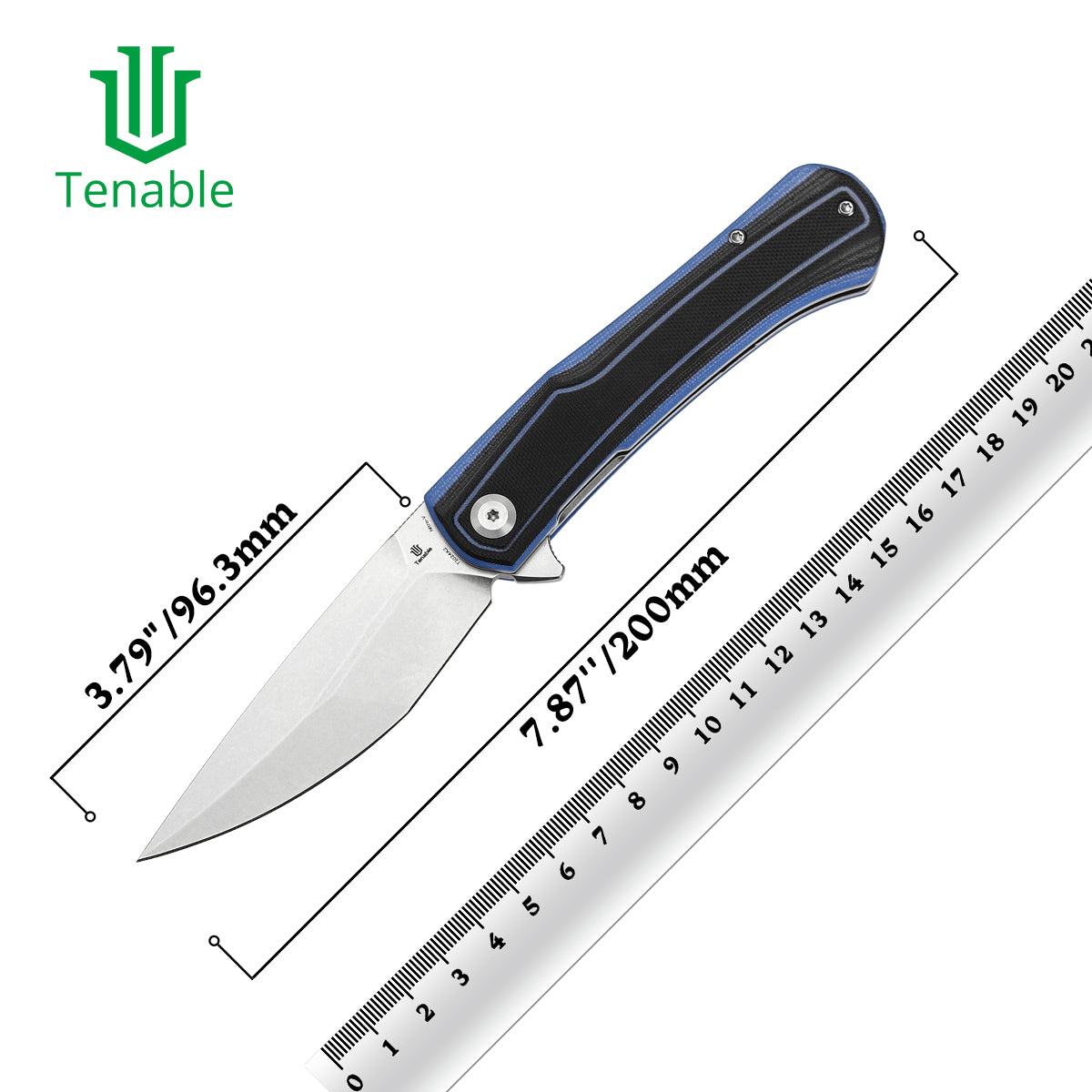 Tenable Kratos Folding Knife Black and Blue G10 Handle(3.79" Stonewashed Nitro-V Blade) Ostap Hel Design-T1024A2