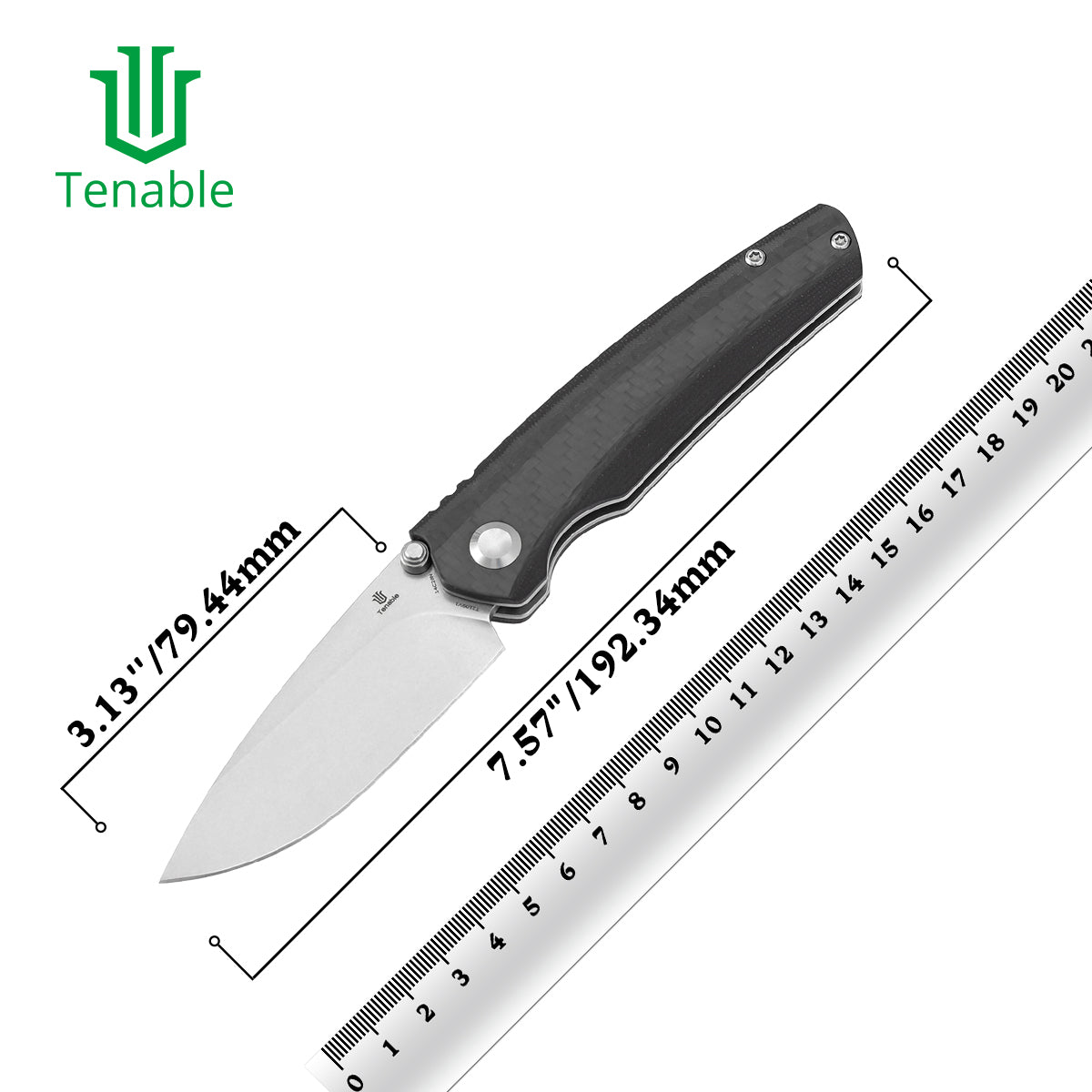 Tenable Raven Cross Bar Lock Folding Knife | 3.14" Stonewashed 14C28N Blade | Twill Carbon Fiber Handle | Black Bird Blades Design -T2109V1