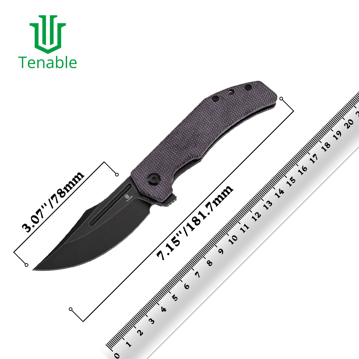 Tenable Orion Liner Lock | Purple Micarta Handle | 3.07" Blackwashed 14C28N | JB Stout Design | B1089A2