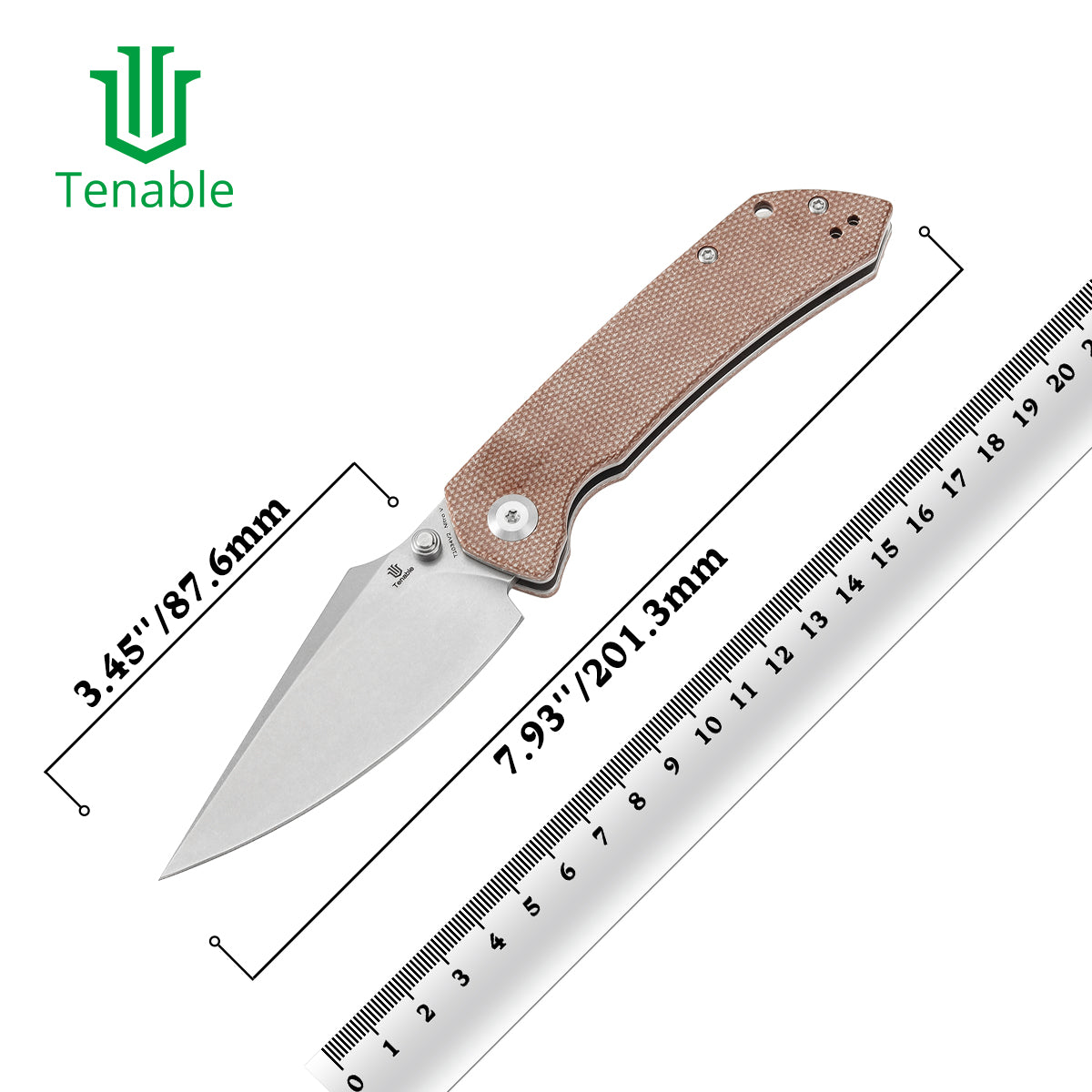 Tenable Fenrir Cross Bar Lock Folding Knife| Brown Micarta | 3.48" Stonewashed Nito-V Blade | Sparrow Knife Design T1034V2