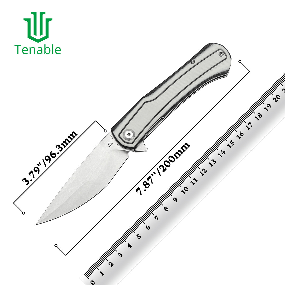 Tenable Kratos Folding Knife Black and White G10 Handle(3.79" Stonewashed Nitro-V Blade) Ostap Hel Design-T1024A5