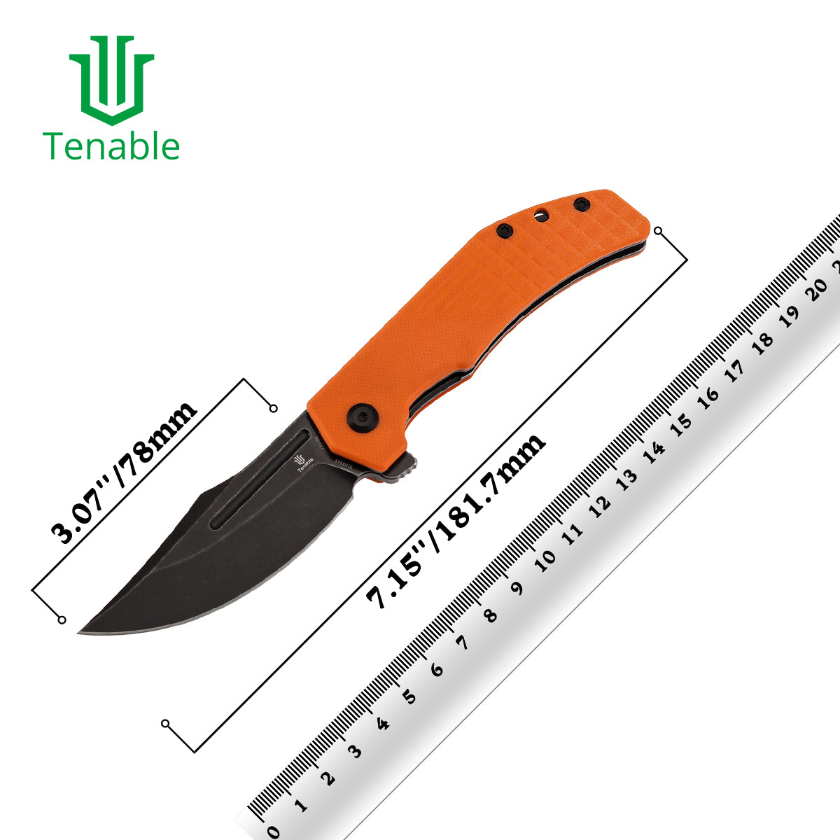 Tenable Orion Liner Lock | Orange G10 with Frag Pattern | 3.07" Blackwashed 14C28N | JB Stout Design | B1089A5