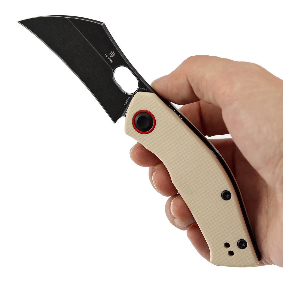 Pre-Order:Ships by Aug. 10 | Tenable Osprey Folding Knife | 2.22" Blackwash Nitro-V | Ivory White G10 Handle | Triple Stripe Knives Design - B2087A2