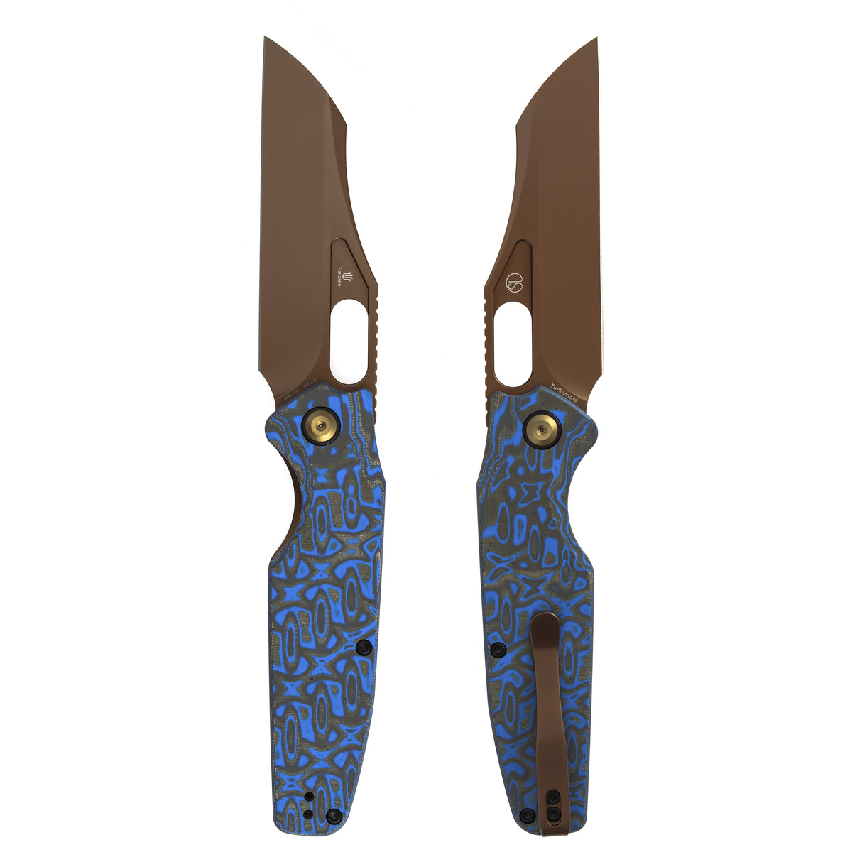 Tenable Tuckamore Folding Knife | 3.54" Rose Gold Nitro V | Blue & Yellow Vortex Micarta | Jonathan Styles Design - B1052A3