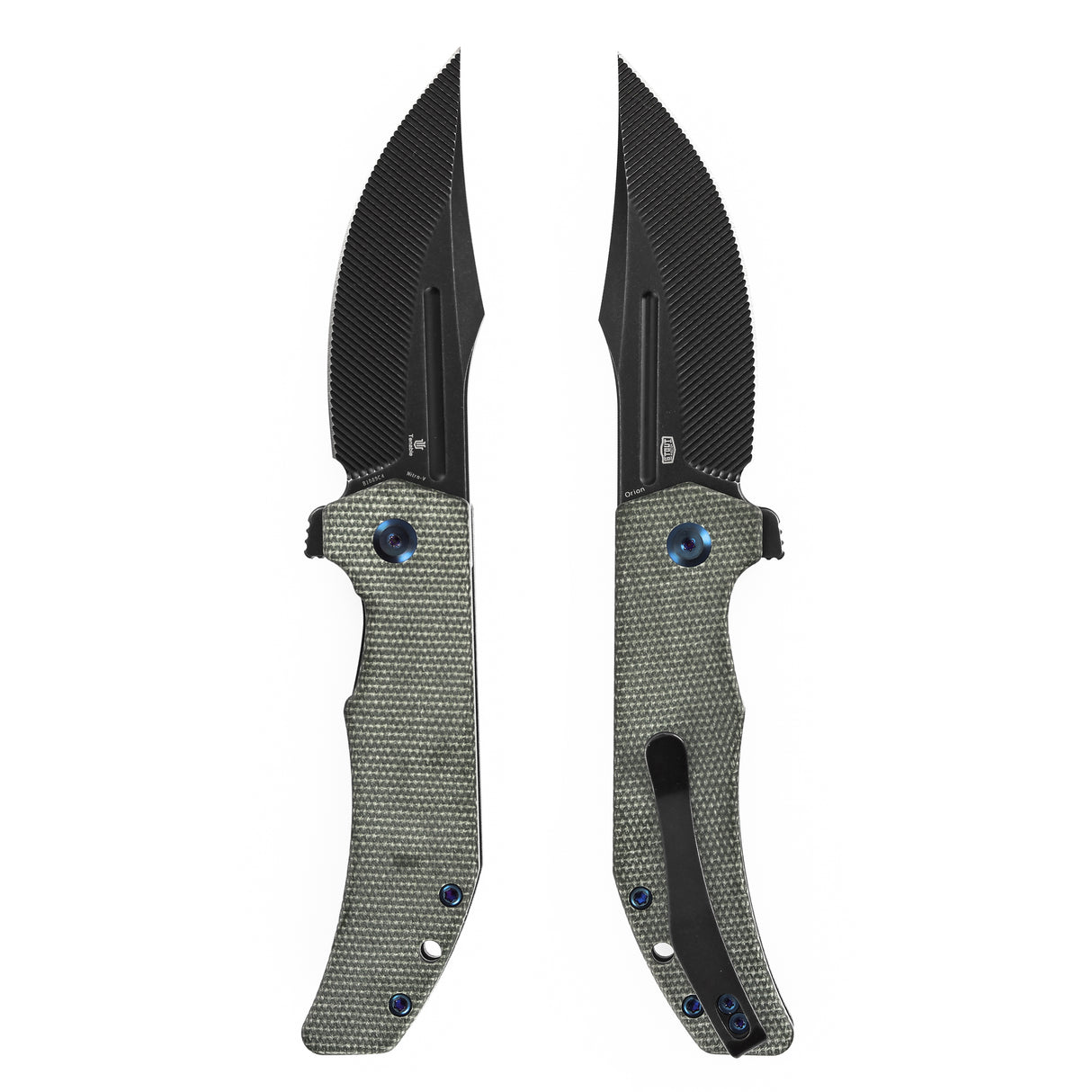 Orion Flipper Folding Knife | Green Micarta Handle | 3.07" Blackwash Nitro V with CNC Milling Blade | JB Stout Design | B1089C4