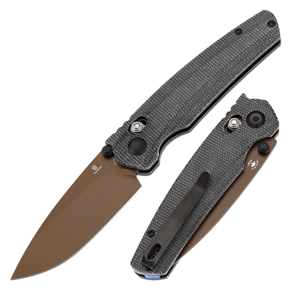 Tenable Raven Cross Bar Lock Folding Knife | 3.14" Rose Gold Coated 14C28N Blade| Black Micarta Handle | Black Bird Blades Design - T2109V6