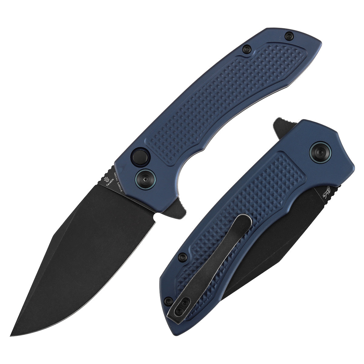 Tenable Entity - Button Lock - 3.52'' Blackwash 14C28N - Purple Aluminum with Checkered Texture - Nalu Knives - B1036F5