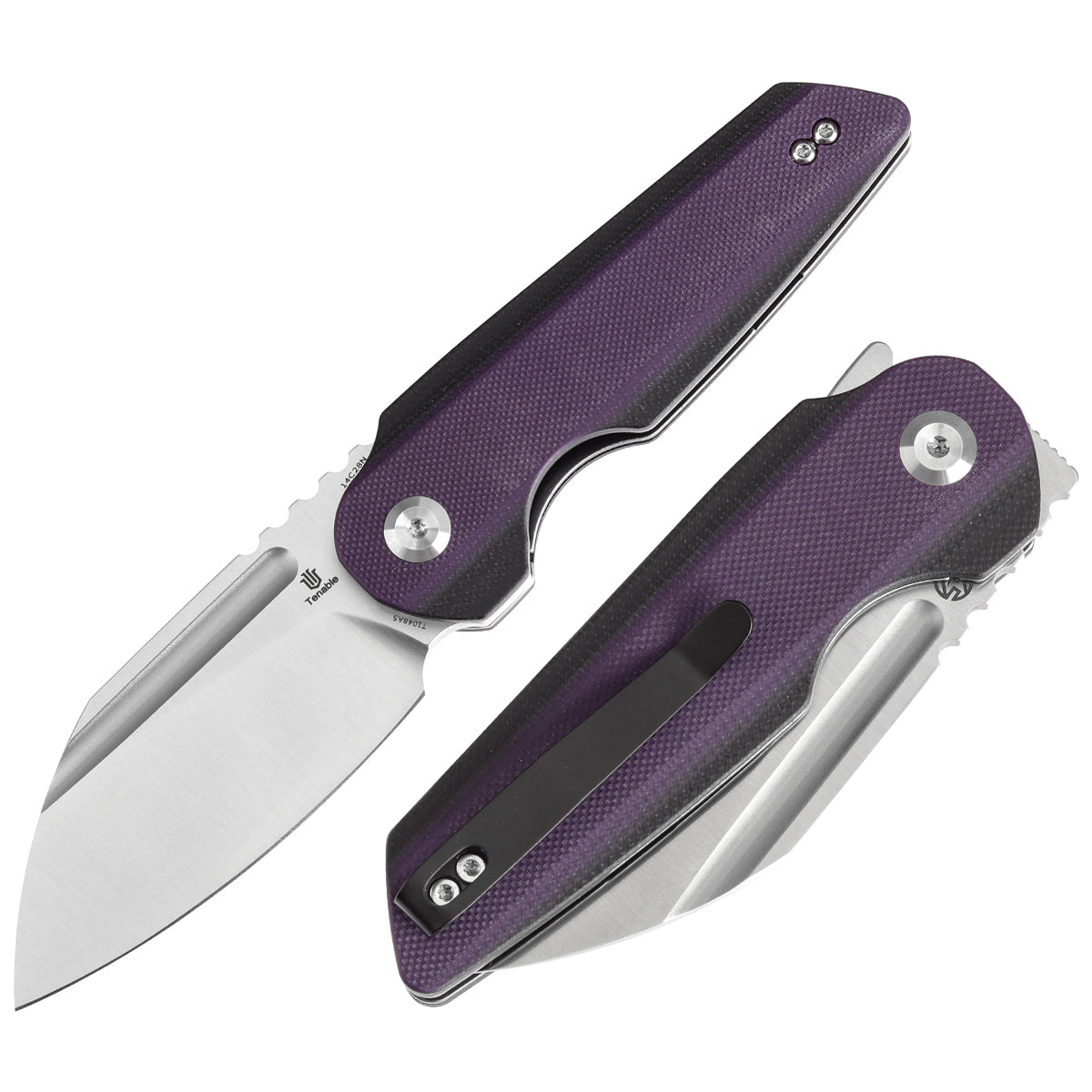 Tenable Rafe L Folding Knife Purple and Black G10 Handle (3.19" Satin 14C28N Blade) 4T5 Design--T1048A5
