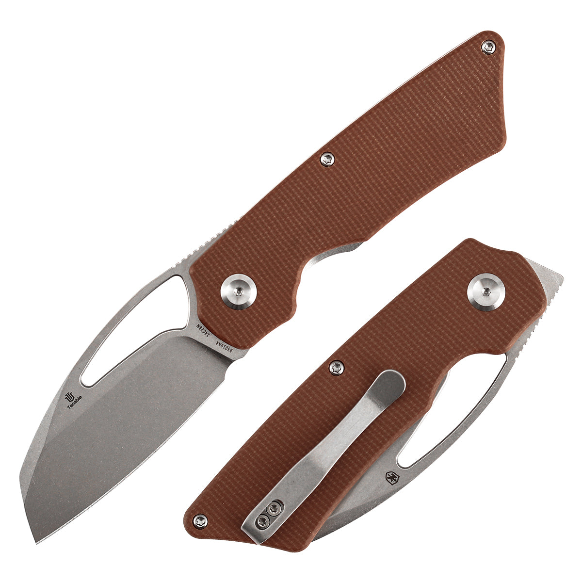 Tenable Goblin L Folding Knife | 3.24'' Stonewashed 14C28N Blade | Brown Micarta Handle | Marshall Noble Design | B3016A4