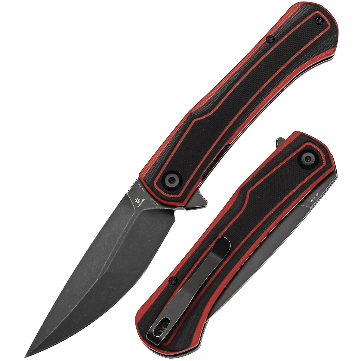 Tenable Kratos Folding Knife Black and Red G10 Handle(3.79" Blackwash Nitro-V Blade) Ostap Hel Design-T1024A1
