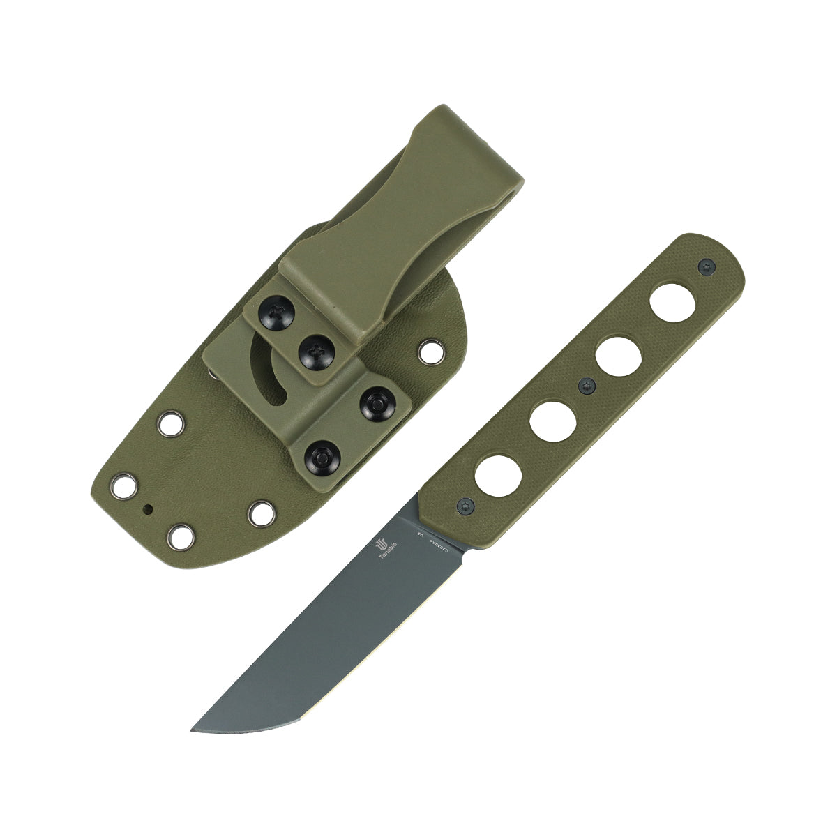 Tenable Foosa Fixed Blade Knife - 3.06'' Gray TiCn Coated D2 Blade | Olive Green G10 Handle | Rolf Helbig Design - G2020A4