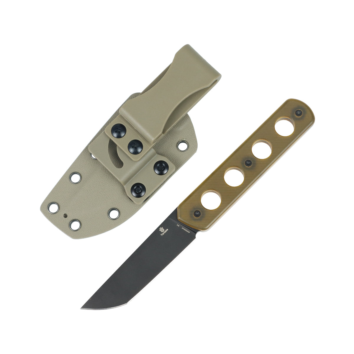 Tenable Foosa Fixed Blade Knife - 3.06'' Blackwash D2 Blade | Amber PEI Handle | Rolf Helbig - G2020A3