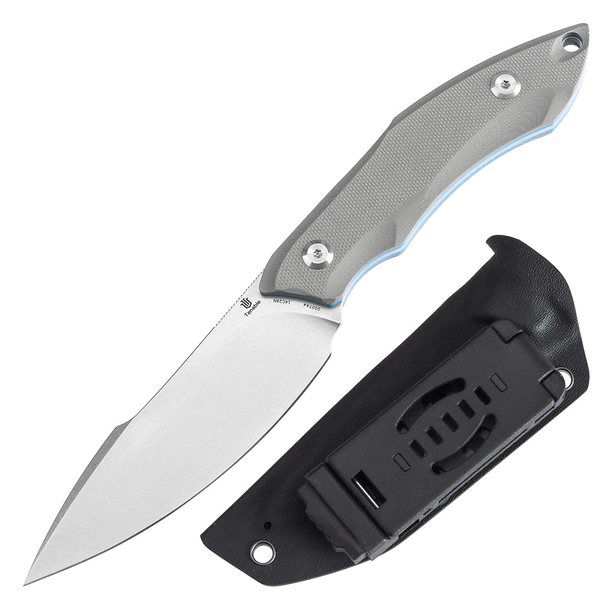 Tenable Luccio Fixed Blade Knife with Grey G10 Handle (3.81" Stonewashed 14C28N Blade) - Bolt Vision Design - G007A4