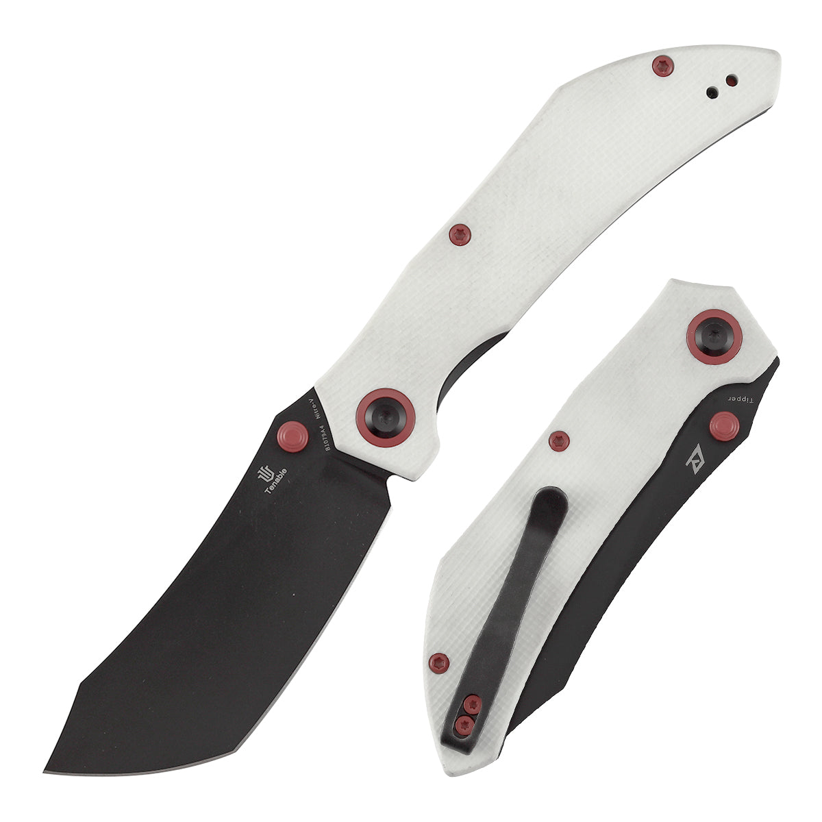 Tenable Tipper Folding Knife | 3.39'' Blackwash Nitro V Blade | White G10 Handle | Edgy Bladeworks Design | B1079A4