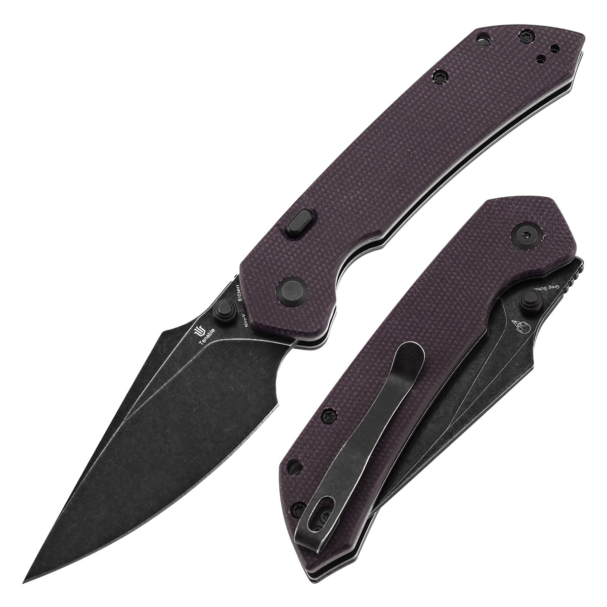 Tenable Fenrir Top Liner Lock Folding Knife| Purple Micarta | 3.48“ Blackwashed Nitro-V Blade | Sparrow Knife Design | B1034H1