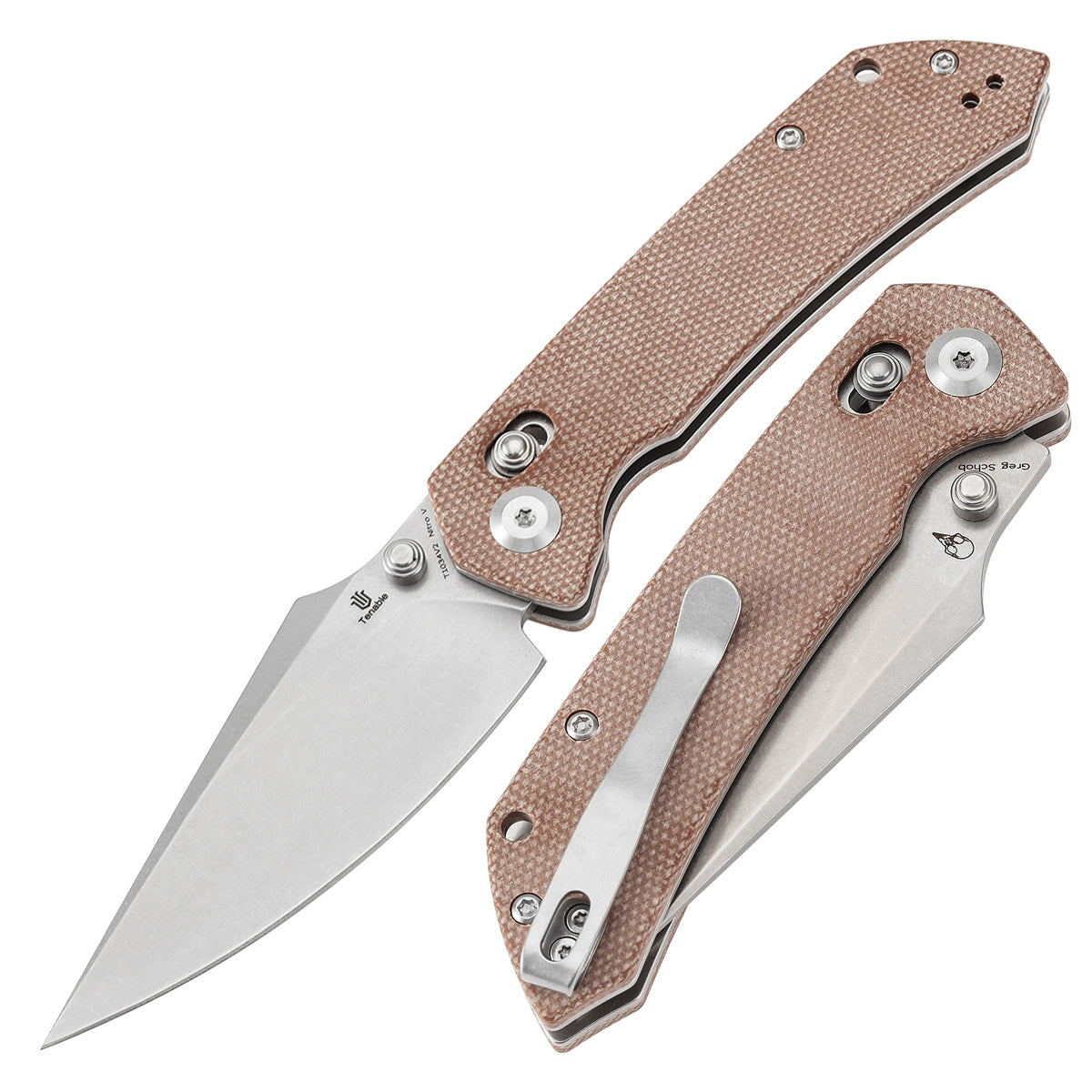 Tenable Fenrir Cross Bar Lock Folding Knife| Brown Micarta | 3.48" Stonewashed Nito-V Blade | Sparrow Knife Design T1034V2