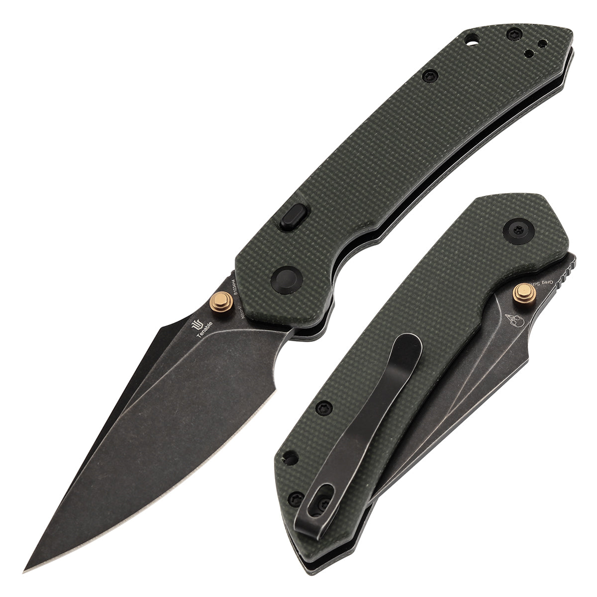 Tenable Fenrir Top Liner Lock Folding Knife| Green Micarta Handle | 3.48“ Blackwashed Nitro-V Blade | Sparrow Knife Design | B1034H4