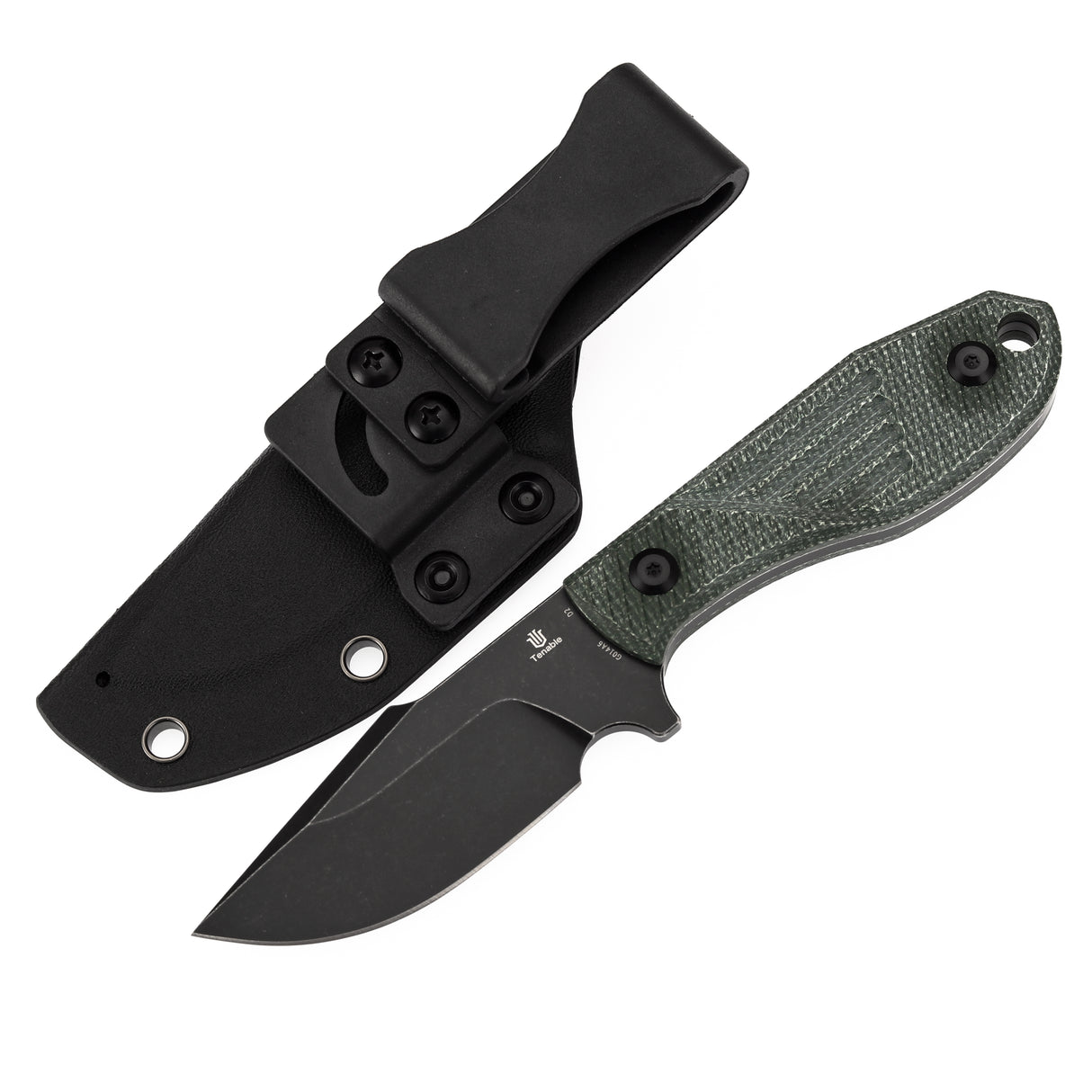 Tenable Tiny Dancer Fixed Blade –Green Micarta Handle – 3.17" Blackwash D2 Blade – JB Stout Design – G014A6