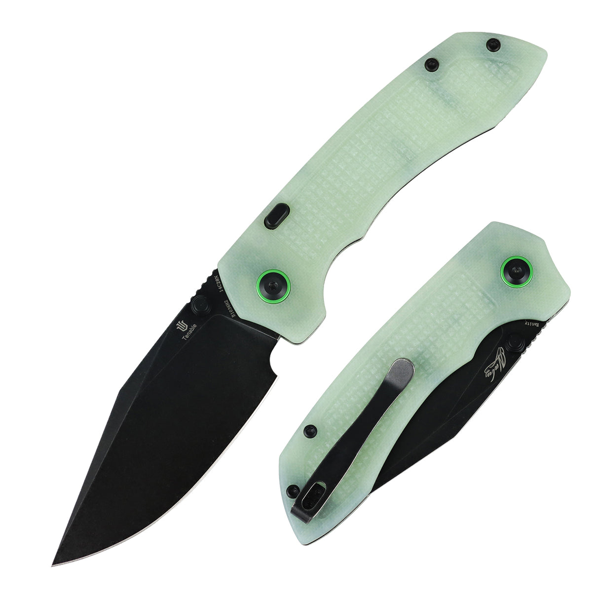 Tenable Entity Top Liner Lock Folding Knife | 3.52“ Blackwash 14C28N Blade | Glow-in-the-Dark Green G10 Handle | Nalu Knives Design - B1036H2