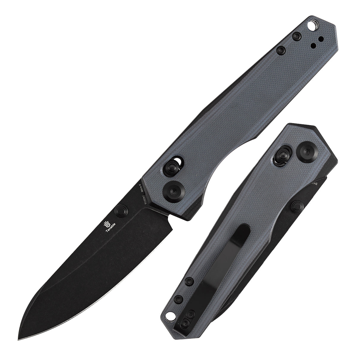 Tenable Beaver CrossBar Folding Knife | 3.44'' Blackwash Nitro-V Blade | Gray and Black G10 Handle | Kim Ning Design-T1105V7