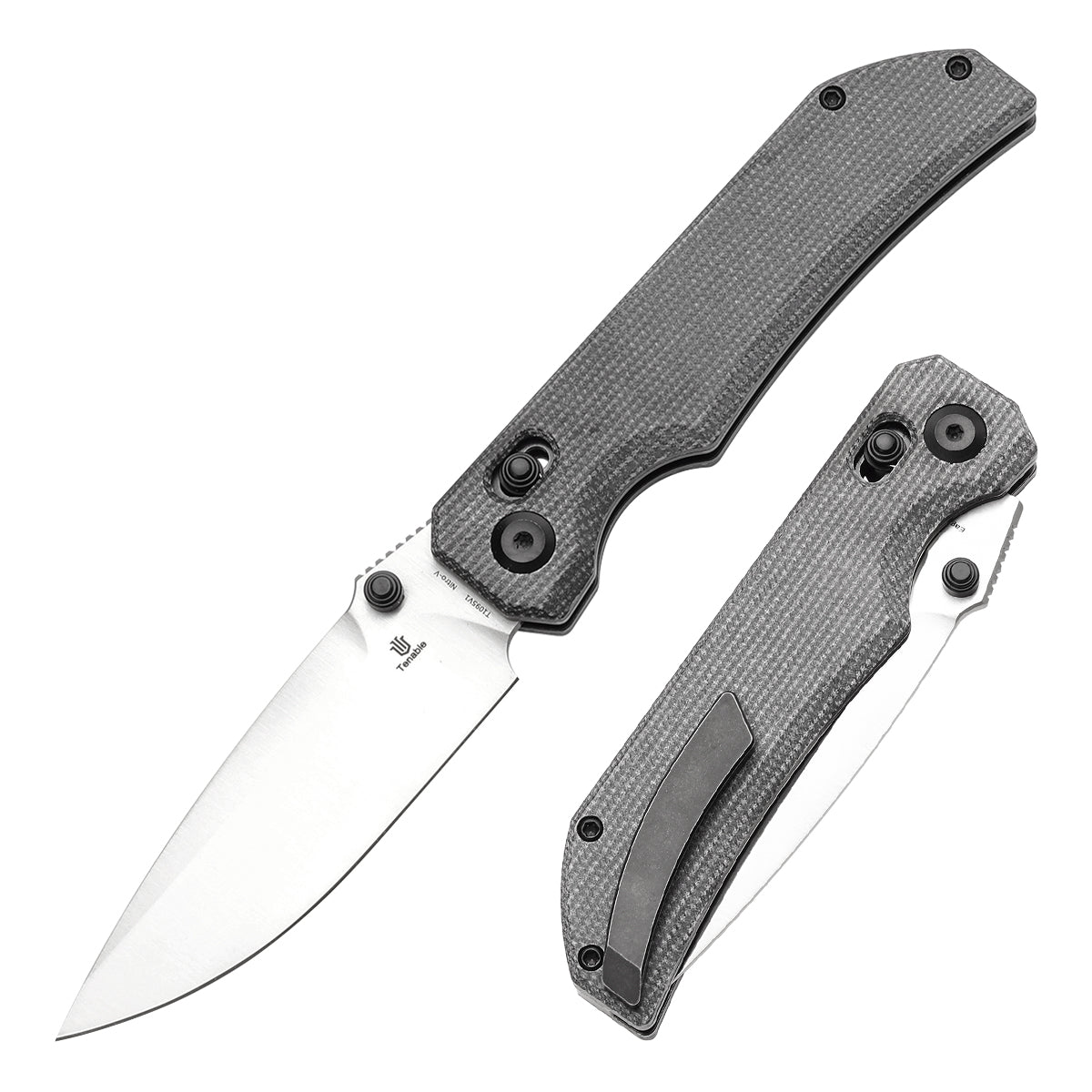 Tenable Eaglestrike Cross Bar Lock Folding Knife Black Micarta Handle (3.73'' Satin Nitro-V Blade) James Lowe Design-T1095V1