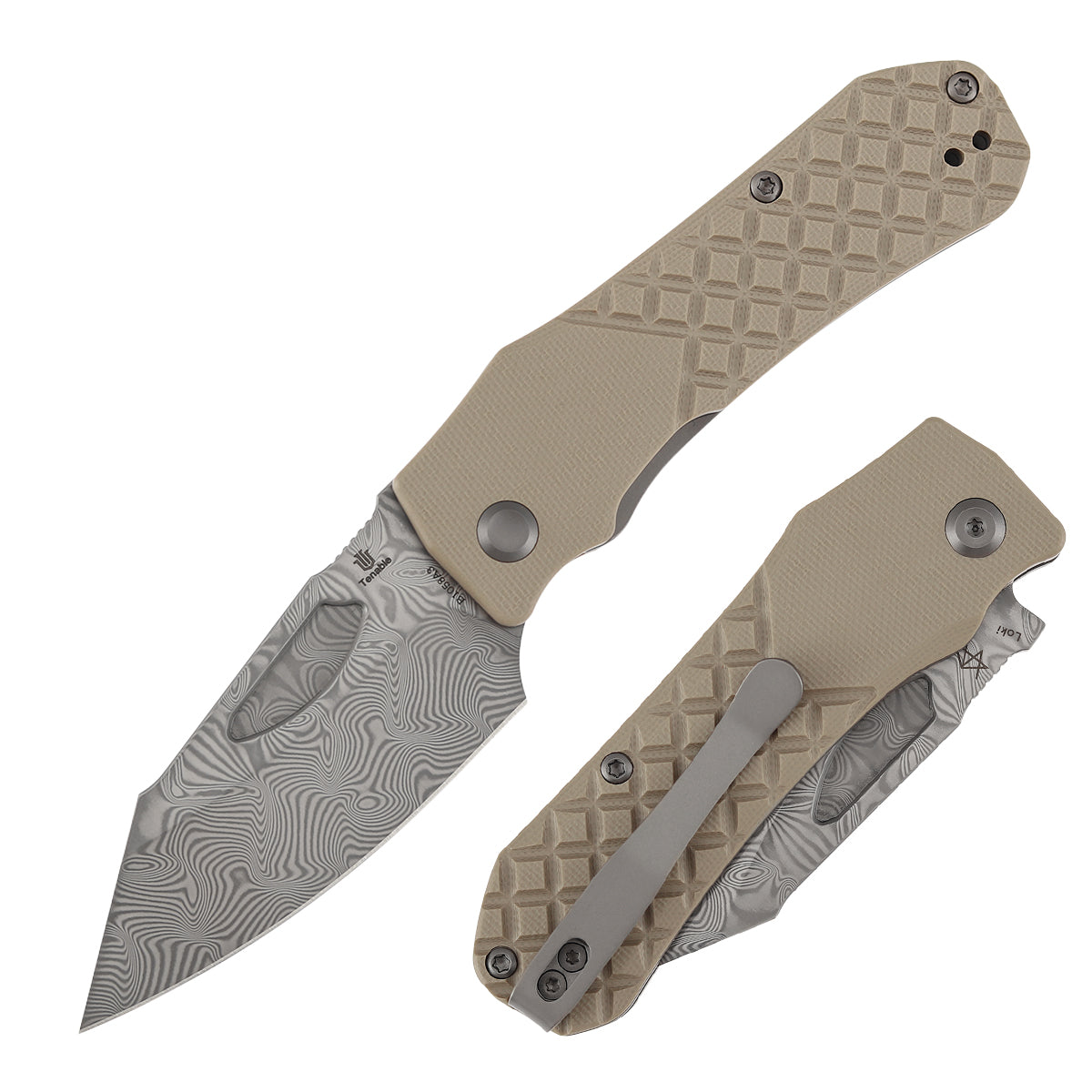 Tenable Loki Liner Lock Knife | 3.0" Water Ripple Damascus Blade | Brown G10 Handle | Steven Dunnuck Design - B1058A3
