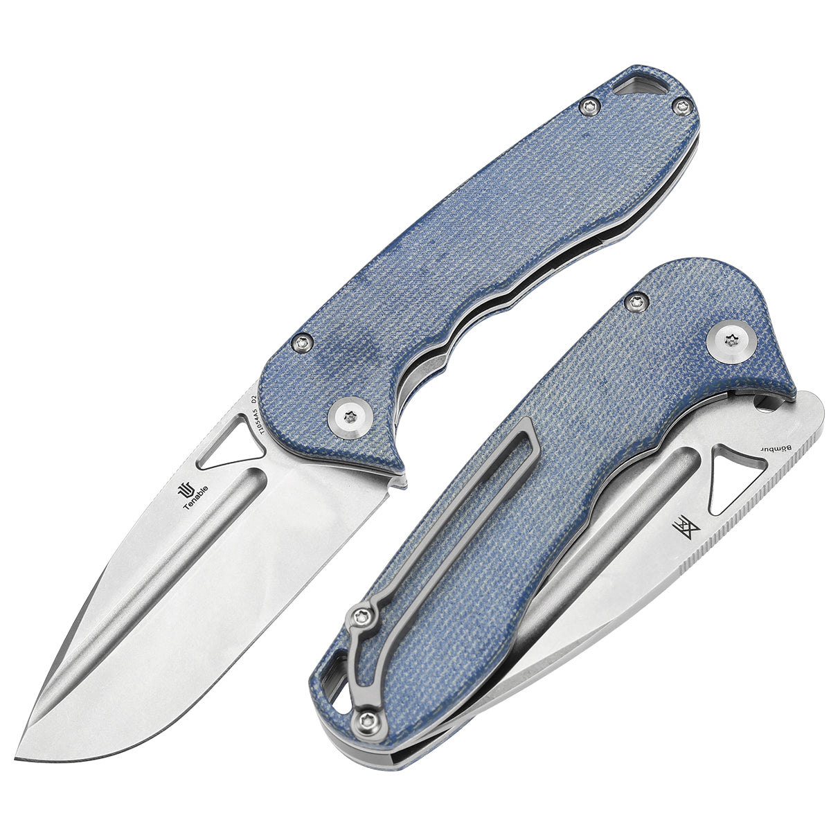 Tenable Bömbur Folding Knife Blue Micarta Handle (3.53'' Stonewashed D2 Blade) Midgards Messer Design--T1054A5