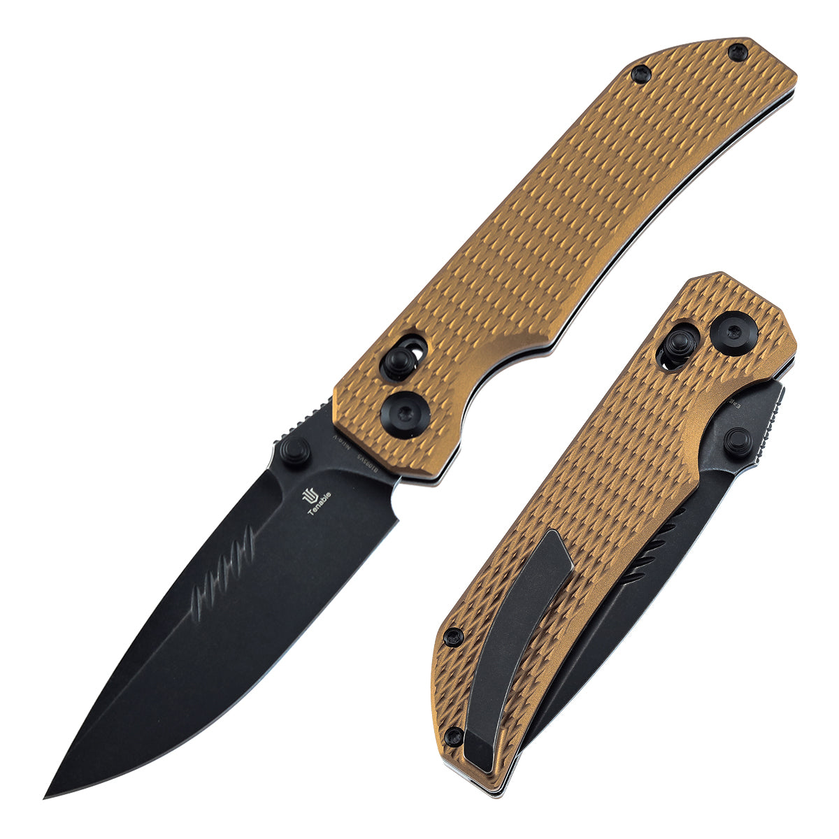 Tenable Eaglestrike | Cross Bar Lock | 3.73'' Black Stonewashed Nitro V Blade |Bronze Anodized Aluminum with Diamond Pattern Handle | James Lowe Design-B1095V5