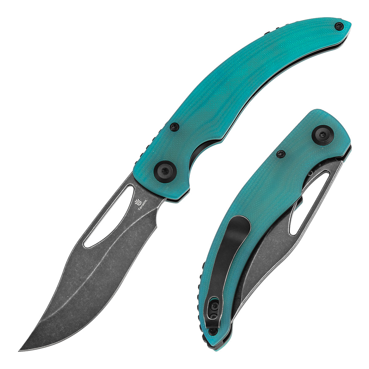 Tenable Gideon Folding Knife - 3.5'' Blackwash Nitro V Blade - Tiffany Blue G10 Handle - Dead Sober Design - T1119A5