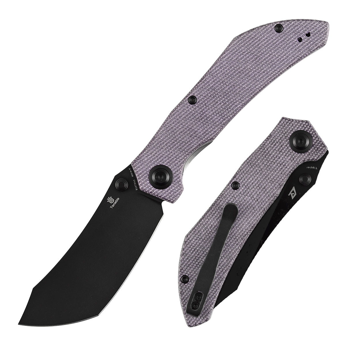 Tenable Tipper Folding Knife | 3.39'' Blackwash Nitro V Blade | Purple Micarta Handle | Edgy Bladeworks Design | B1079A2