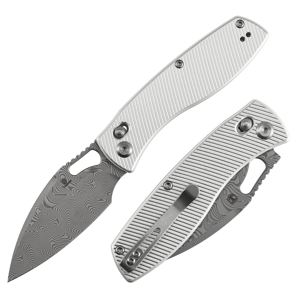 Pre Order | Heron Folding Knife - 3.13" Water Ripple Damascus Blade | Beadblasted Aluminum Handle | Johan Jordaan - B2124V3