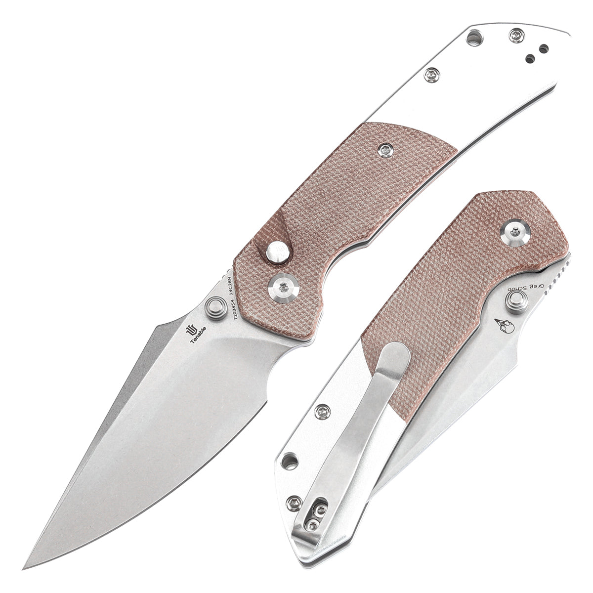 Going Gear Exclusive Tenable Fenrir Button Lock Knife Brown Micarta & Plain Aluminum Handle (3.4" Rose Gold 14C28N) T1034S4