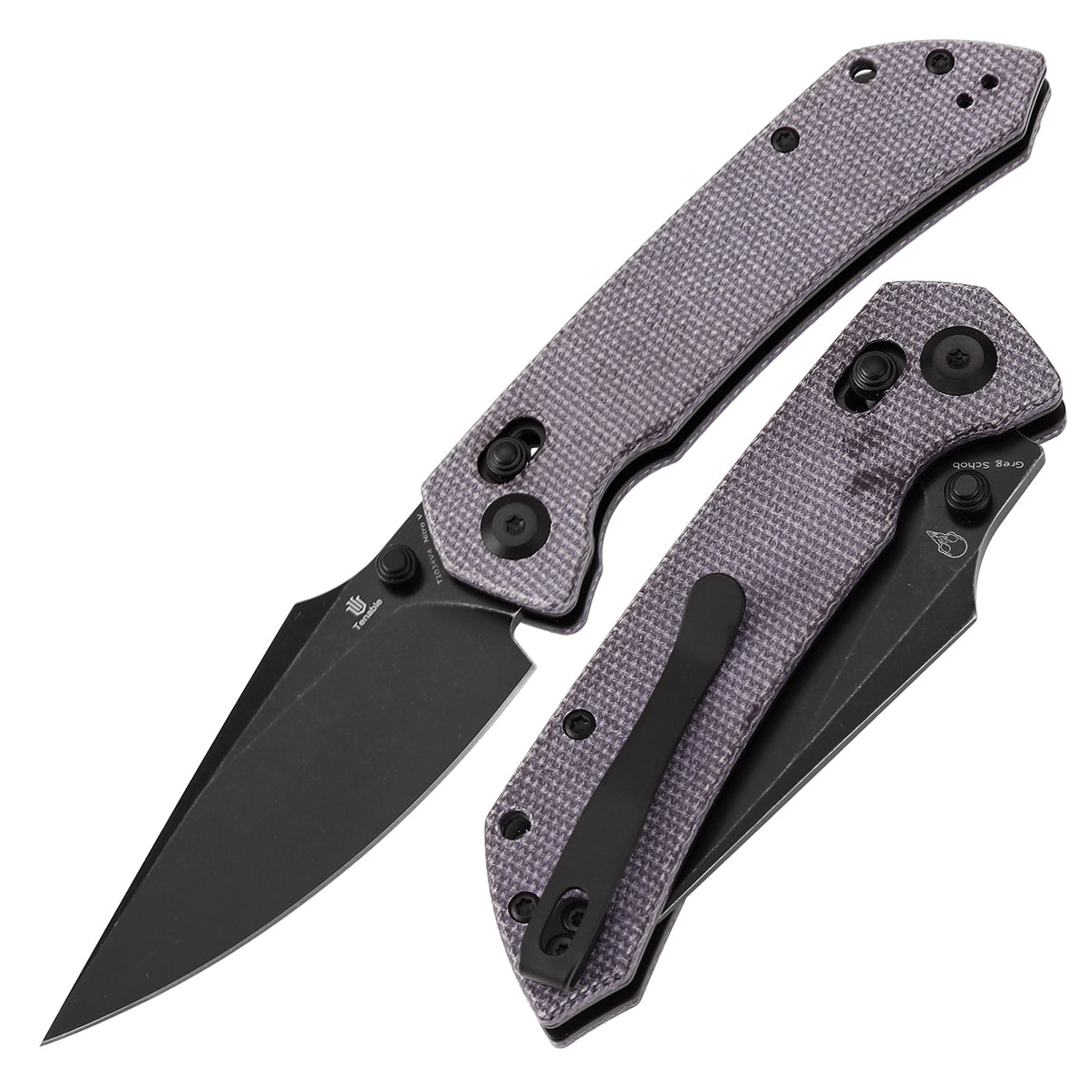 Tenable Fenrir Cross Bar Lock Folding Knife| Purple Micarta | 3.48" Blackwashed Nitro-V Blade | Sparrow Knife Design | T1034V4
