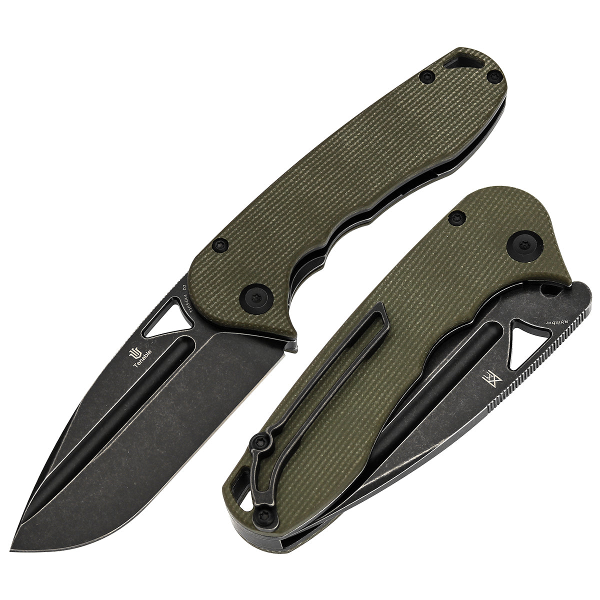 Tenable Bömbur Folding Knife Green Micarta Handle (3.53'' Blackwash D2 Blade) Midgards Messer Design--T1054A4