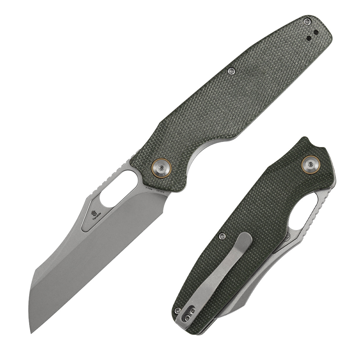 Tenable Tuckamore Folding Knife | 3.54" Stonewashed Nitro V | Green Micarta | Jonathan Styles Design - B1052A1