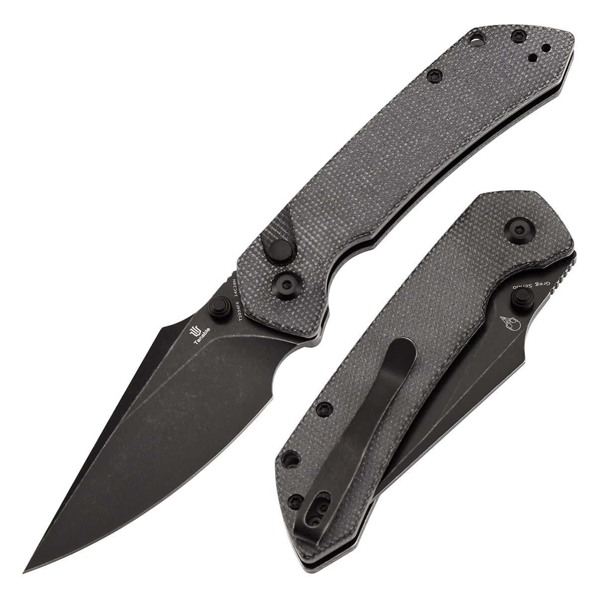 Tenable Fenrir Button Lock Knife | Black Micarta Handle | 3.45" blackwashed 14C28N | Sparrow Knife Design | T1034F6