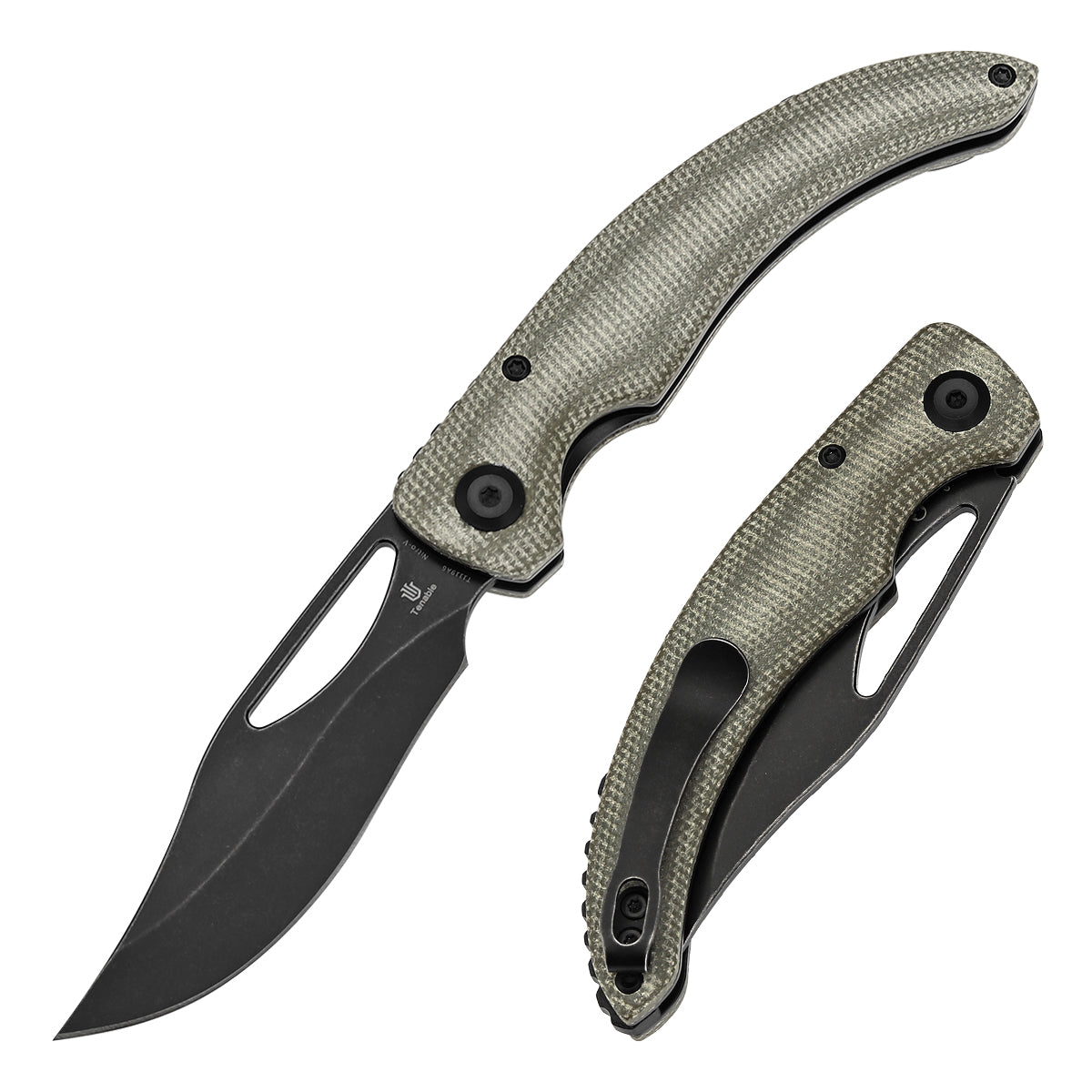 Tenable Gideon Folding Knife - 3.5'' Blackwash Nitro V Blade -Green Micarta Handle - Dead Sober Design - T1119A6