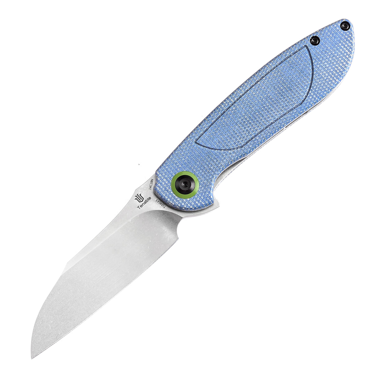 Tenable Prometheus Folding Knife Blue Micarta Handle(3.29'' Stonewashed 14C28N Blade)D.O.C.K. Design-T1040A3