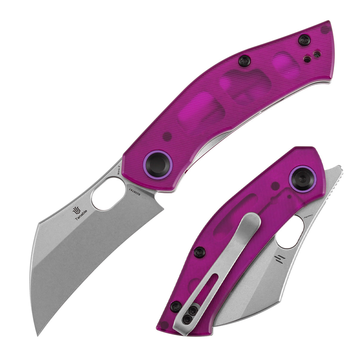 Pre-Order: Ships by Aug. 10 | Tenable Osprey Folding Knife | 2.22" Stonewashed Nitro-V | Purple PC Handle | Triple Stripe Knives Design - B2087A1
